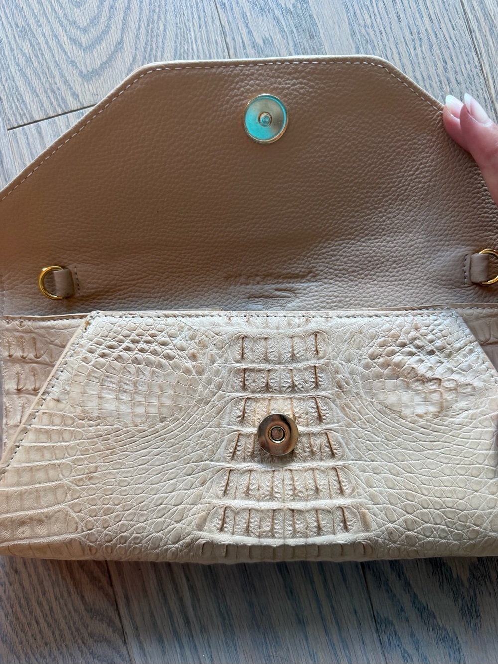Beige Crocodile Envelope Clutch - Picture 5 of 7